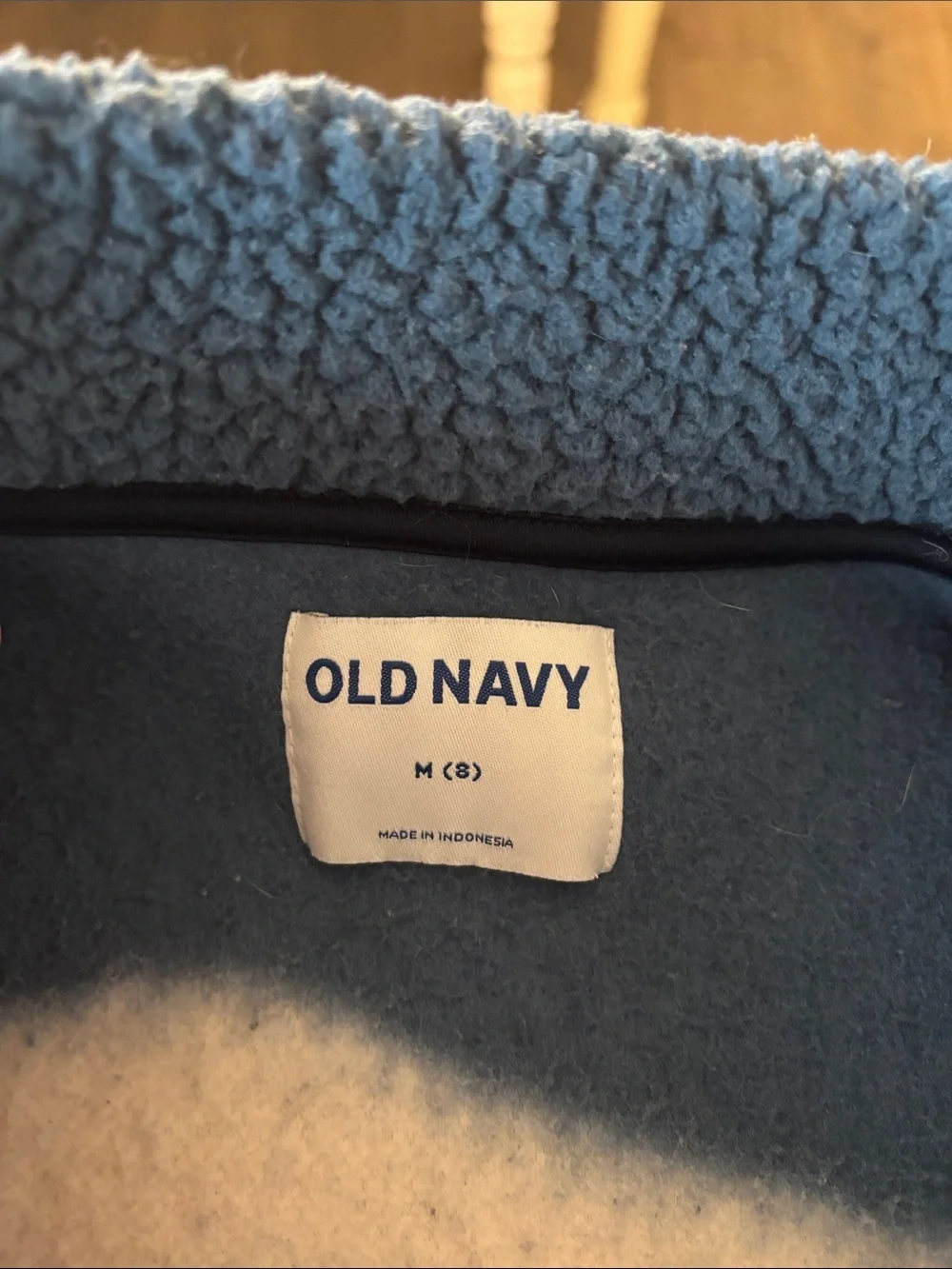 Old Navy Kids Blue & Brown Sherpa Zip Jacket with Bear Design